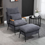 Recliner Wingback Chair with Footstool, Reclining Upholstered TV Chair, Gray