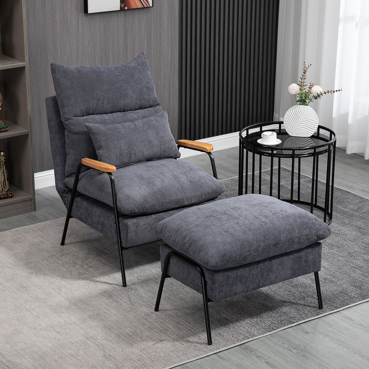 Recliner Wingback Chair with Footstool, Reclining Upholstered TV Chair, Gray