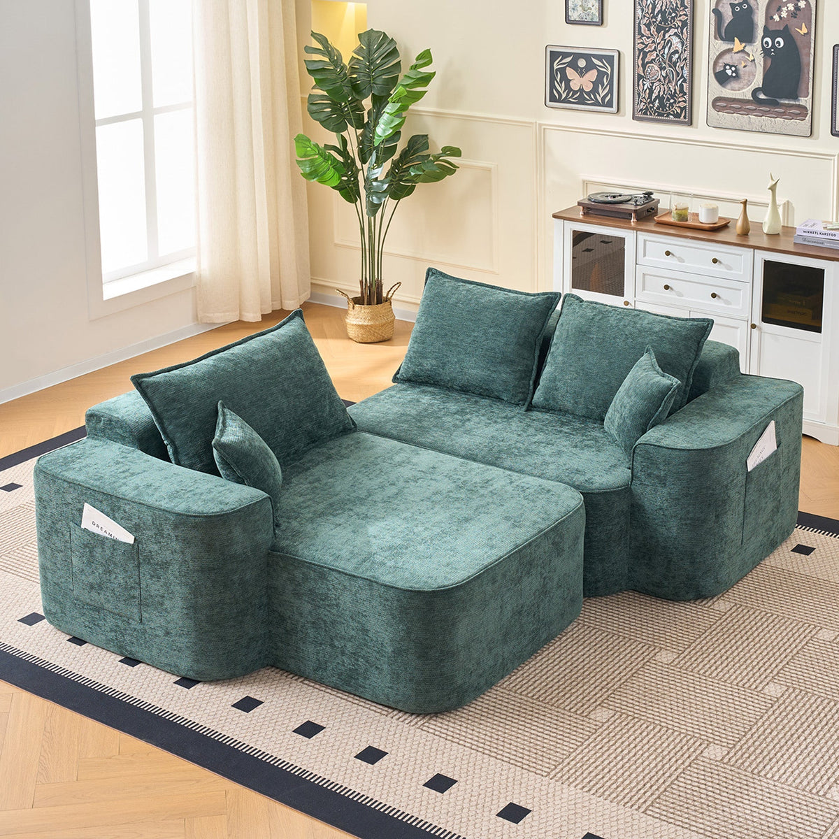 Cloud Couch L-Shaped Corner Sofa, 262cm with XXL Deep Seat and Chaise Longue, Green Chenille