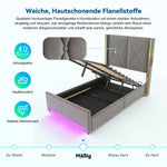 Storage Bed 90x200cm with LED, USB & Hydraulic Storage, Velour