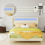Modern Upholstered Bed with LED Headboard & Mattress, 160x200cm, Beige