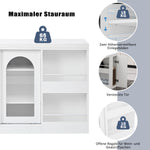 Bar Table, Extendable 360° Rotating with Storage & Glass Door, White