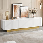 Modern TV Stand with Storage and Cable Management, Rounded Design, White
