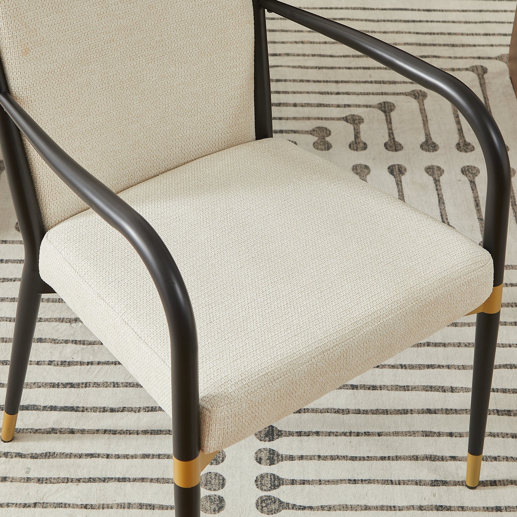Set of 2 Dining Chairs Modern Scandinavian Upholstered Armrests - Cream Fabric