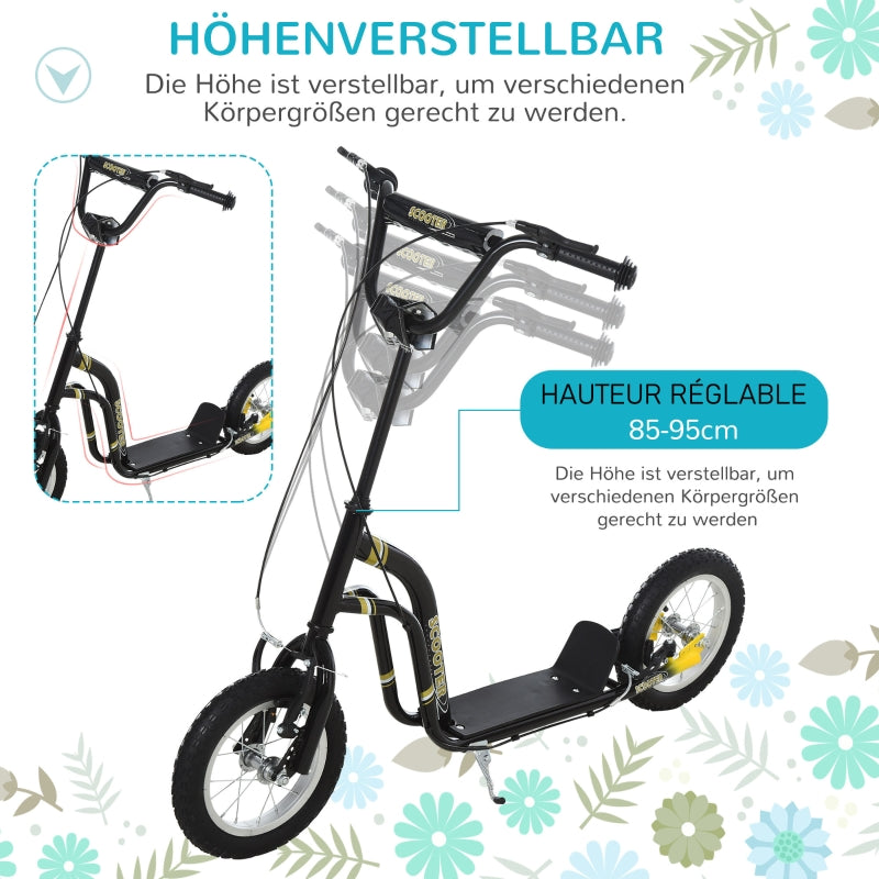 Kids' Scooter with 12-Inch Pneumatic Tires and Kickboard, Aluminum, Black
