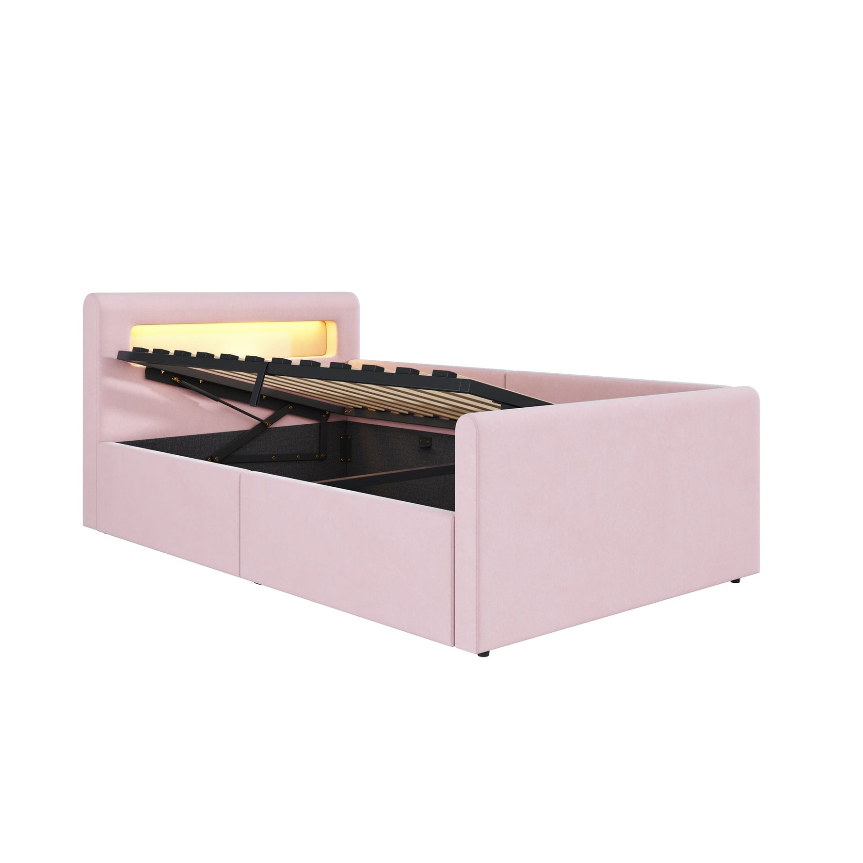 Upholstered Children's Bed with LED, USB Charging and Hydraulic Storage, 90x200cm Velvet