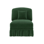 Windsor Armless Sofa with Removable Ruffle Skirt and Cushion, Green Chenille