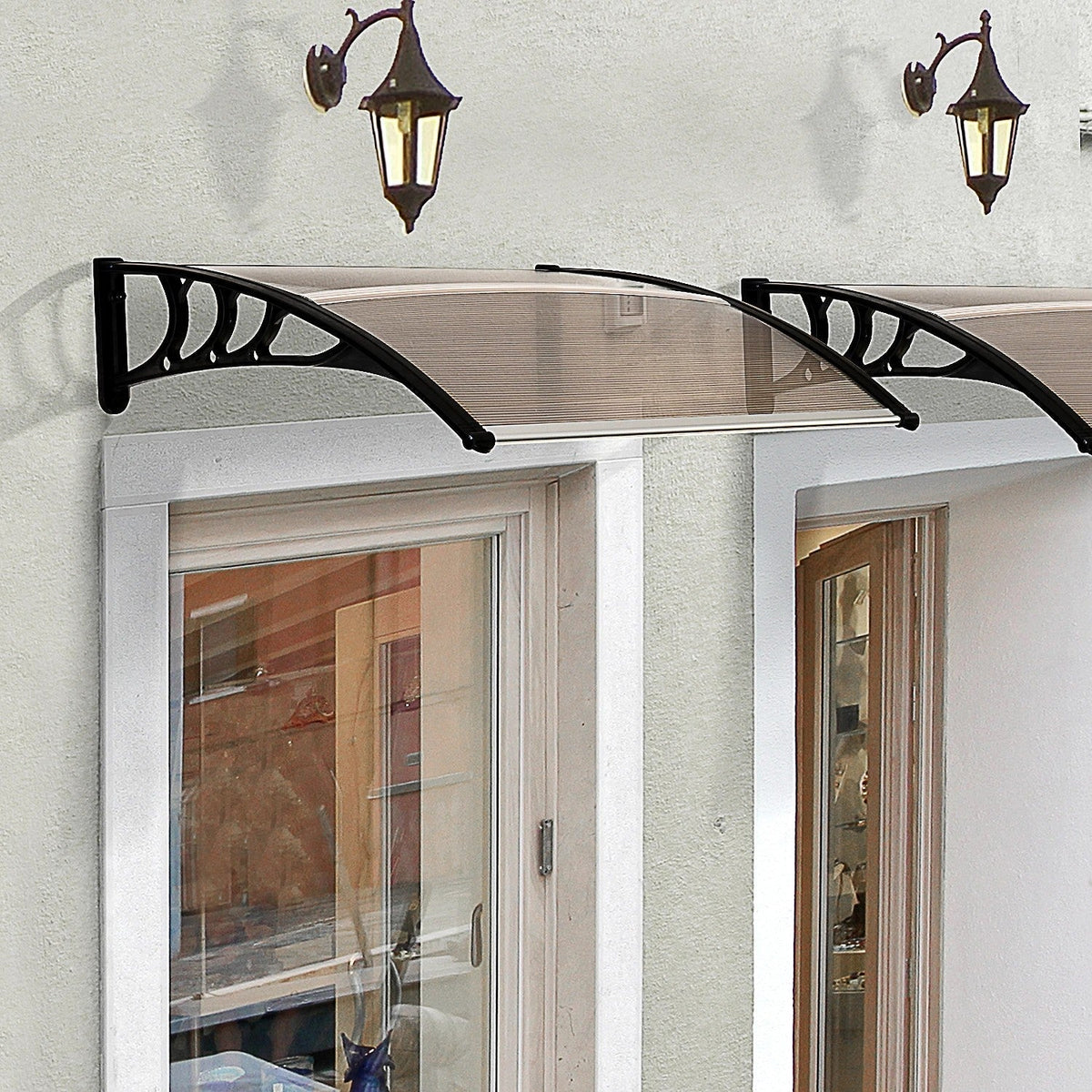 canopy front door pent canopy roof, weatherproof, 120x75cm, brown polycarbonate