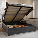 Modern Minimalist Soft Bed, High Box with Pneumatic Rod, 140*200CM, Gray
