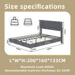 Modern Minimalist Soft Bed with 160x200cm Mattress, Gray