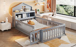 Children's Bed 90 x 200, Solid Wood Frame with Shelves, Storage, Safety Gate & Picture Rail, Grey