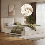 Upholstered Double Bed 180x200cm, Hydraulic Frame, Beige Corduroy