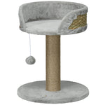 PawHut Cat Tree Small, Cat Scratching Post with Play Ball Lying Area, Jute Grey