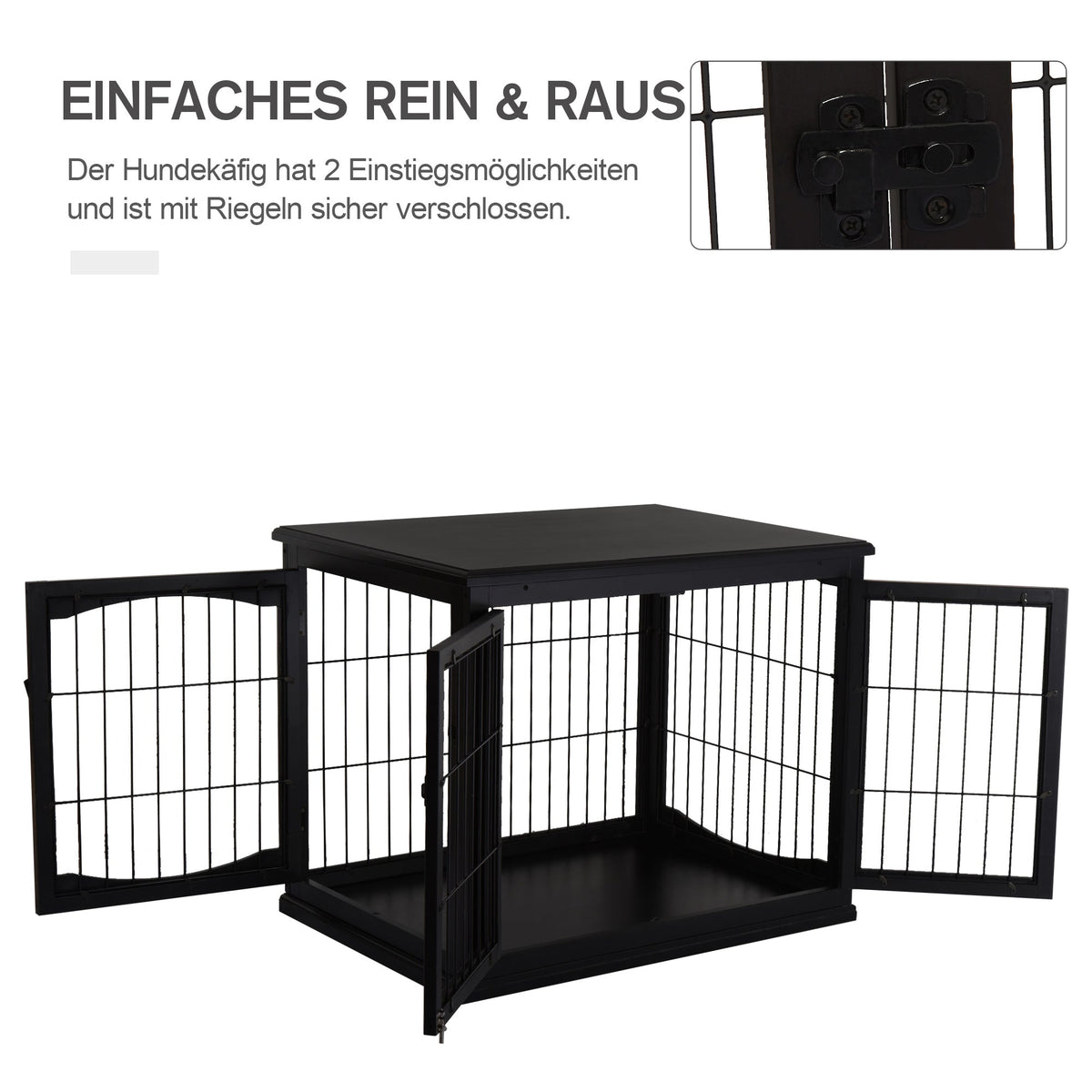 Dog House Table Top Indoor Cage, MDF Metal, Black