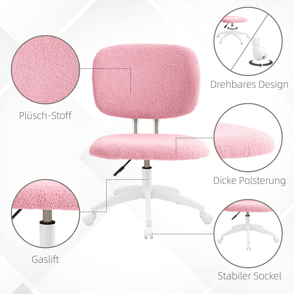 Ergonomic Office Chair, Height Adjustable Armless Swivel, Velvet Pink