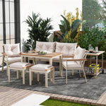 Garden Dining Table and Chair Set, 6-7 Seater with Armchairs and Removable Trolley, Acacia Wood