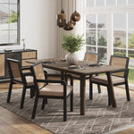 Dining Chair Set of 2 Rattan Backrest Rubberwood Legs - Velour Fabric