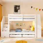 Children's Bunk Bed 90x200cm with Desk & Storage, White Wood