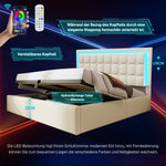 Upholstered Bed with LED Lighting, Storage Space and Mattress, 160x200cm, White Faux Leather