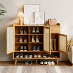 Natural rattan shoe cabinet, 3 doors, 1 drawer, 5 shelves