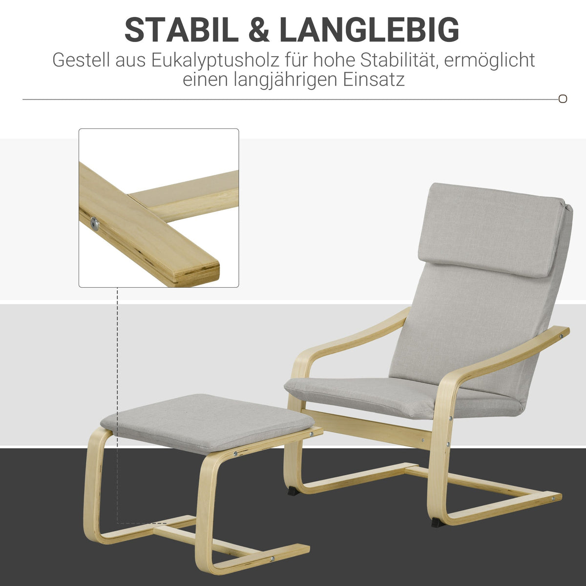 Lounge Chairs Set of 2 with Footstool, Armrest, Headrest, Light Grey Linen