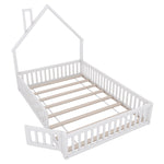 Children's House Bed 140x200cm Chimney Shape Slatted Base Pine Wood White