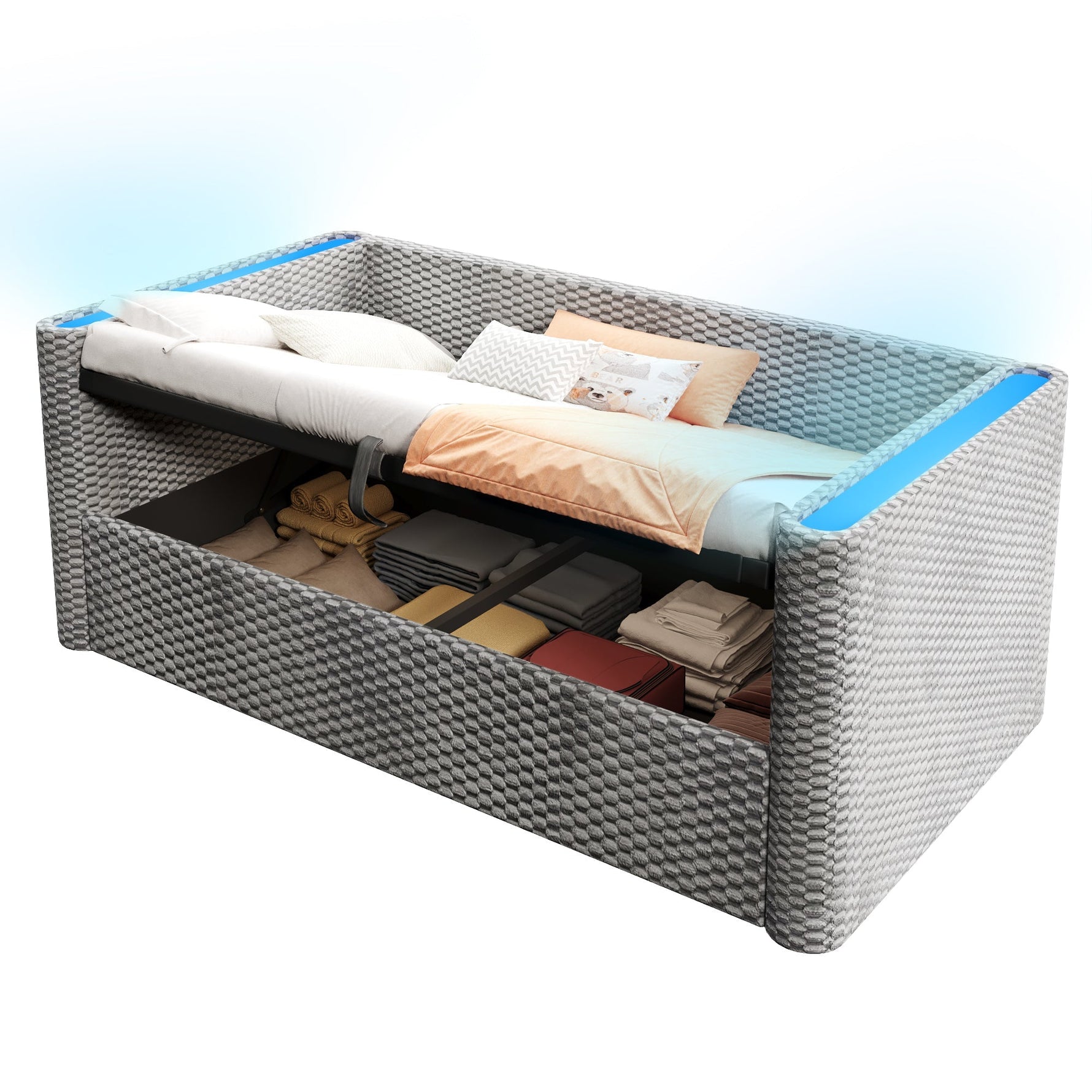 Daybed Sofa Bed 90x200cm LED Light Hydraulic Storage Velvet Grey