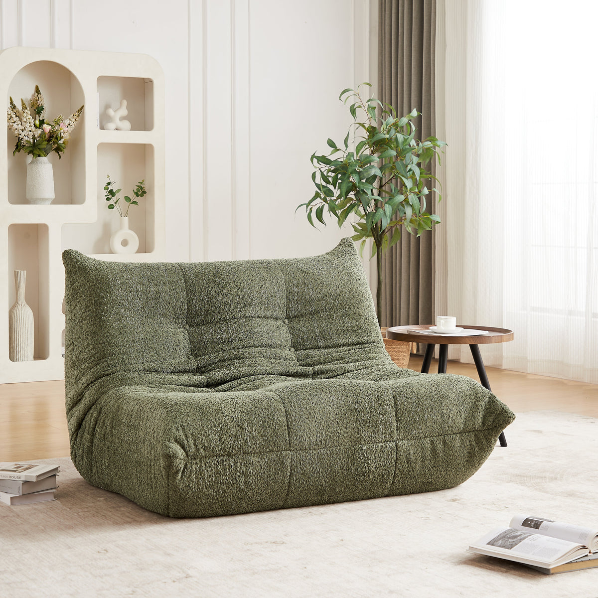 Chenille Togo Two-Seater Sofa, Floor Lounge Chair with High-Density Foam, Chenille Fabric