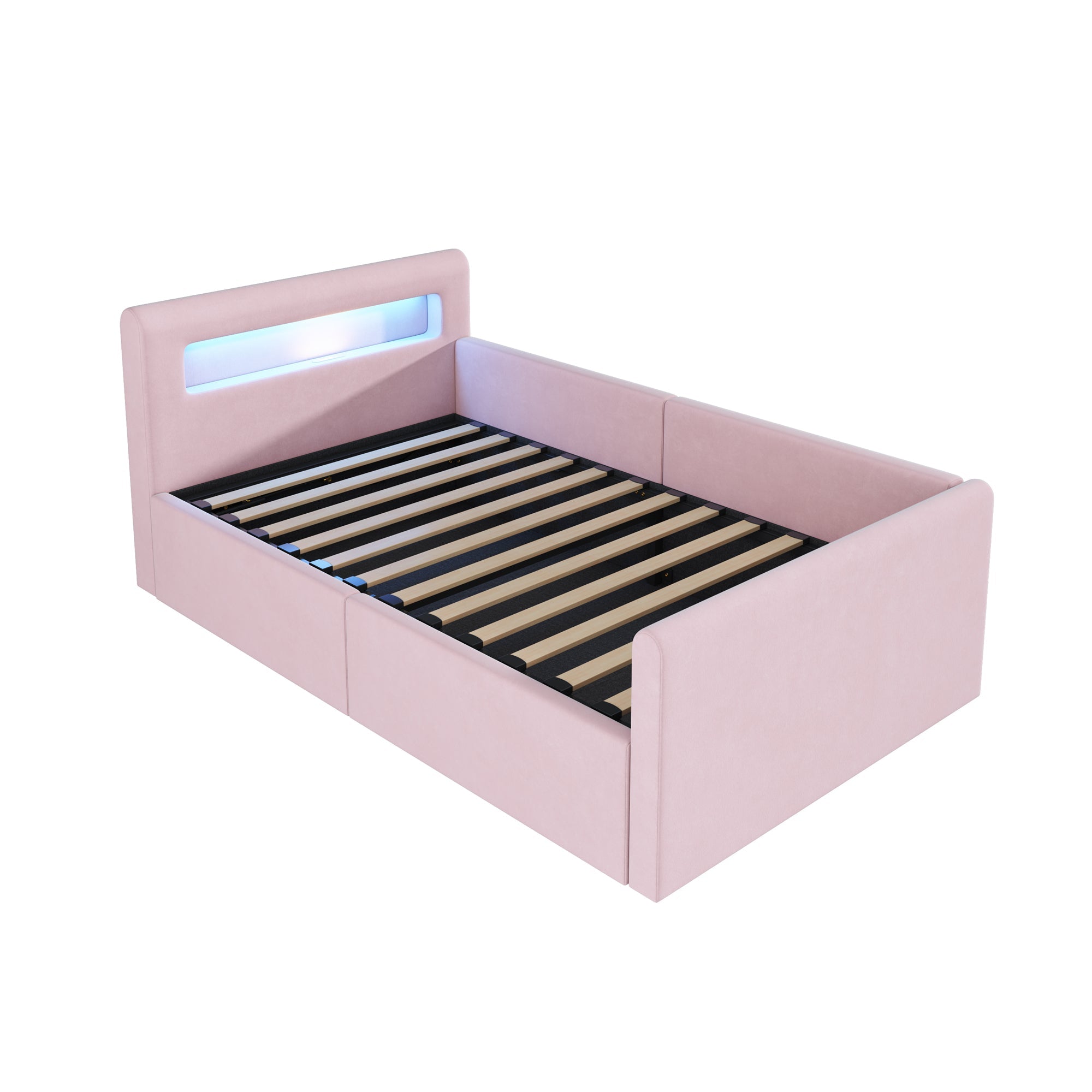 Upholstered Children's Bed with LED, USB Charging and Hydraulic Storage, 90x200cm Velvet