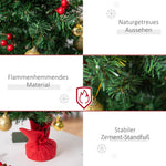 Small Christmas Tree, Mini with Holly Berries, Baubles & LED Lights, Green PVC