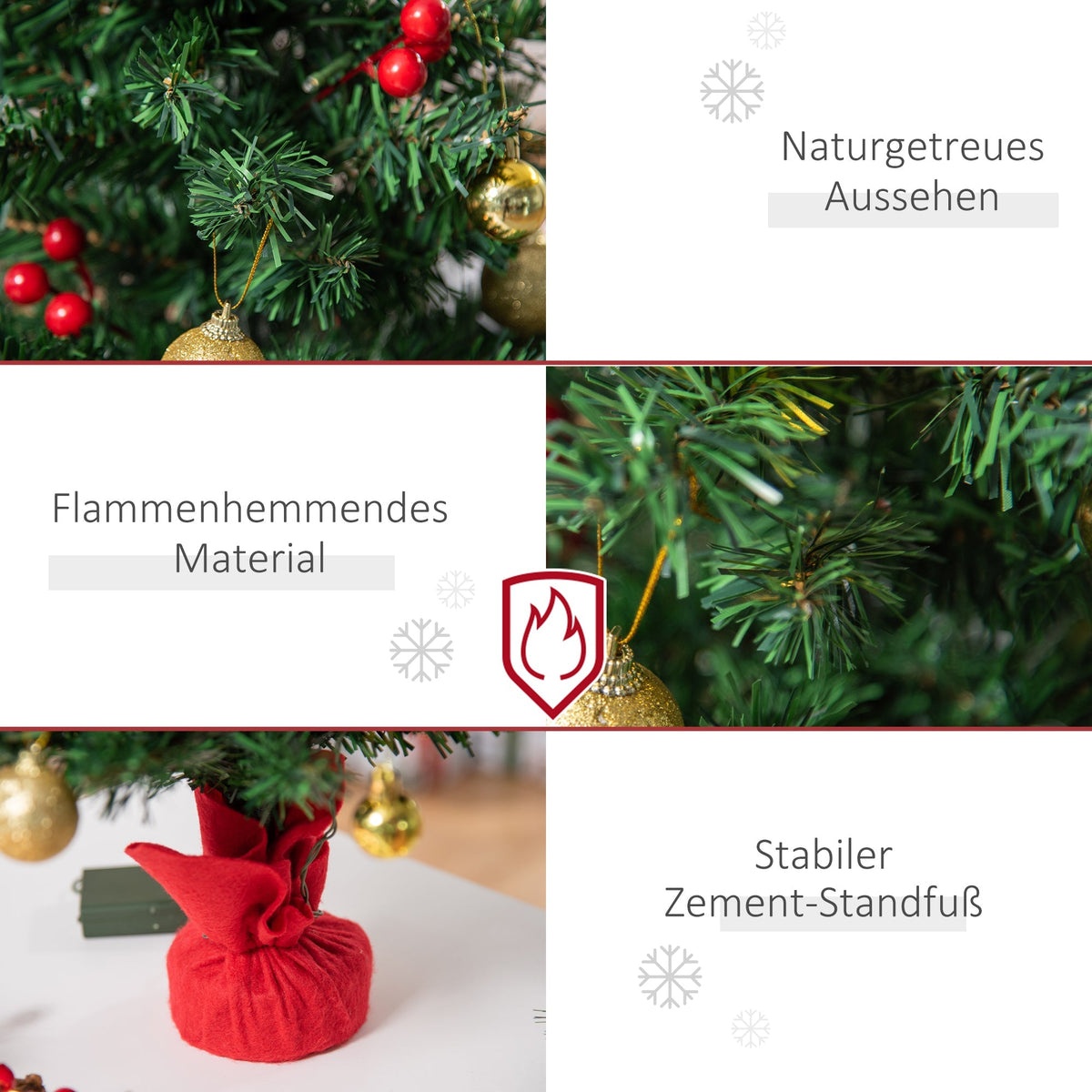 Small Christmas Tree, Mini with Holly Berries, Baubles & LED Lights, Green PVC