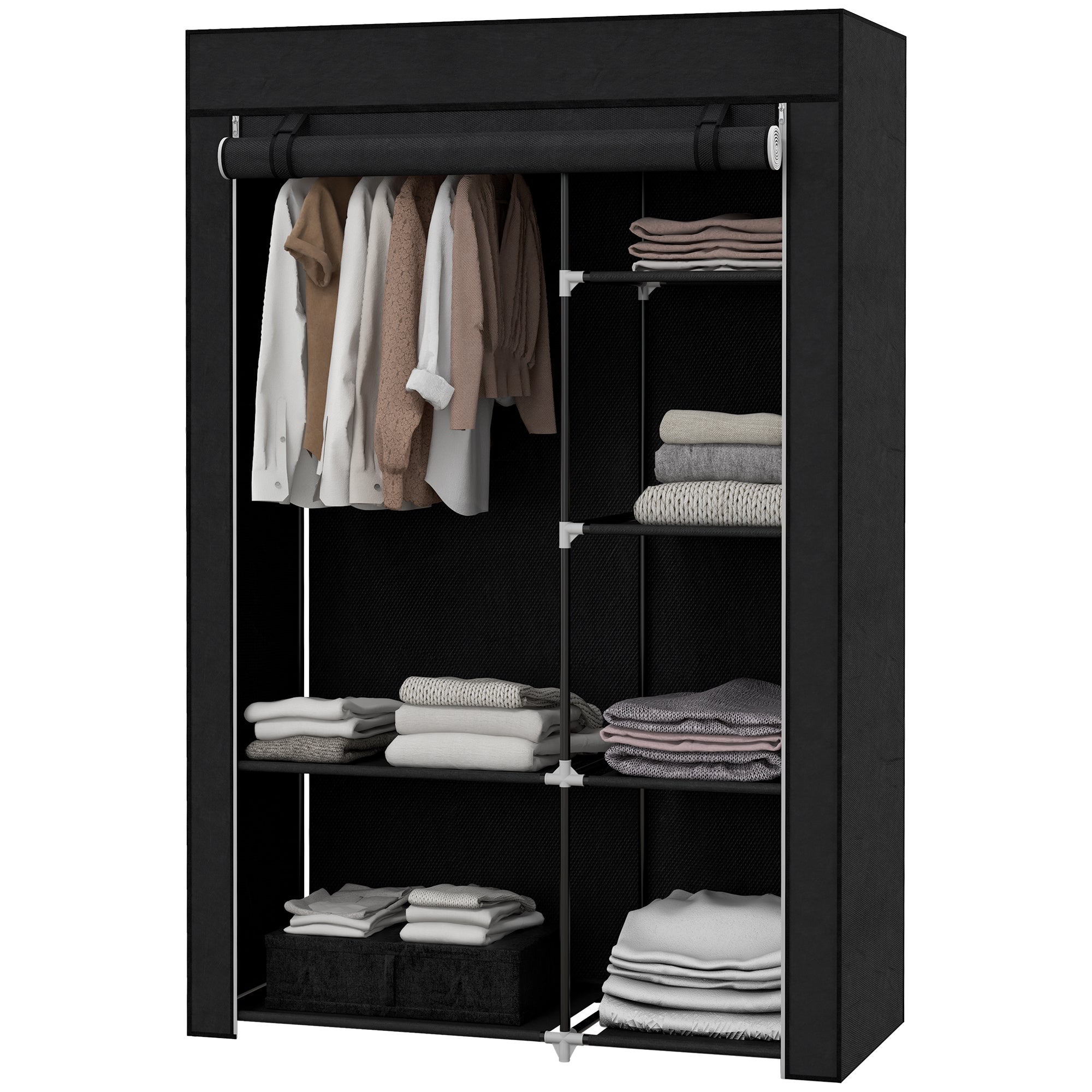 Fabric Wardrobe Folding 6-Compartment 103x43x162.5cm Non-Woven Black