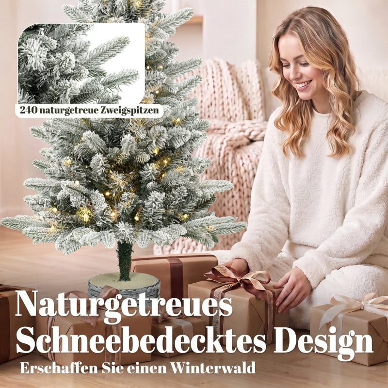 Artificial Christmas Tree 90cm, 50 LED Lights & Snow, Green