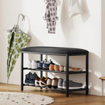 Shoe Bench with Seat, Storage & 2 Open Compartments - Black