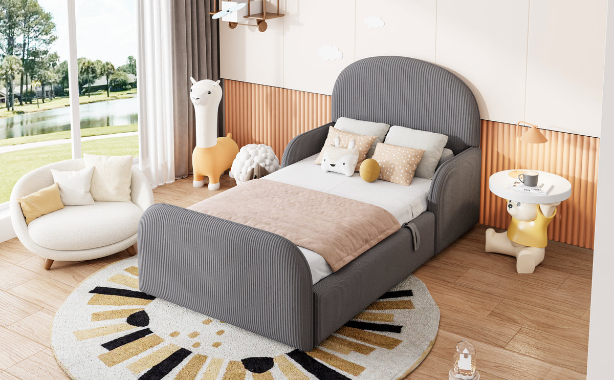 Children's Upholstered Bed 90x200 Hydraulic Storage, Grey Velvet