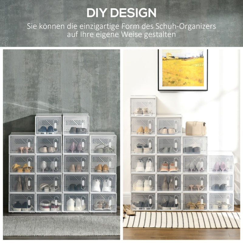 Modular Shoe Storage Boxes, 18-pack, Transparent Doors
