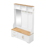 Hallway & Shoe Cabinet, LED, Mirror, Hooks, Drawers, Wood White