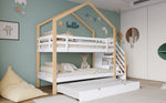 Bunk Bed, Pull-Out Treehouse with Sliding Bed & 3-Drawer Stairs, Natural + White