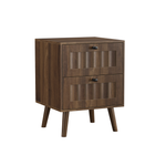 Modern Bedside Table with Two Drawers and Solid Wood Legs, 43.5 x 40 x 57.5 cm, Walnut