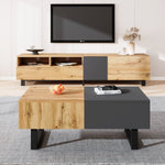 Multifunctional Modern Sliding Coffee Table with Hidden Storage, Wood and Metal