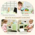 Children's Kitchen Playset with 15 Accessories and Storage Cabinets, Green MDF