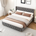 Upholstered Bed 160x200cm Button Studded Headboard Slatted Frame - Velvet Grey
