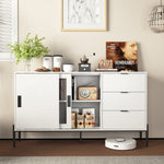 Sideboard Glass Sliding Door 3 Drawers Console Table - White
