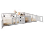 Kids Wooden Bed 90x200cm with Drawer & Safety Rail, Grey