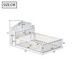 Children's Bed 140x200, Solid Wood House Frame with Shelves & Storage, White