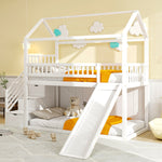 Children's Bunk Bed 90x200 cm, Loft with Slide & Storage Ladder, Solid Wood, White
