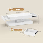 Living Room Table, Drawers, LED Lights, Open Shelf, White Chipboard