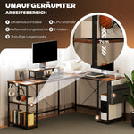 L-Shaped Desk with Corner Storage, Monitor Stand, Reversible - Rustic Brown