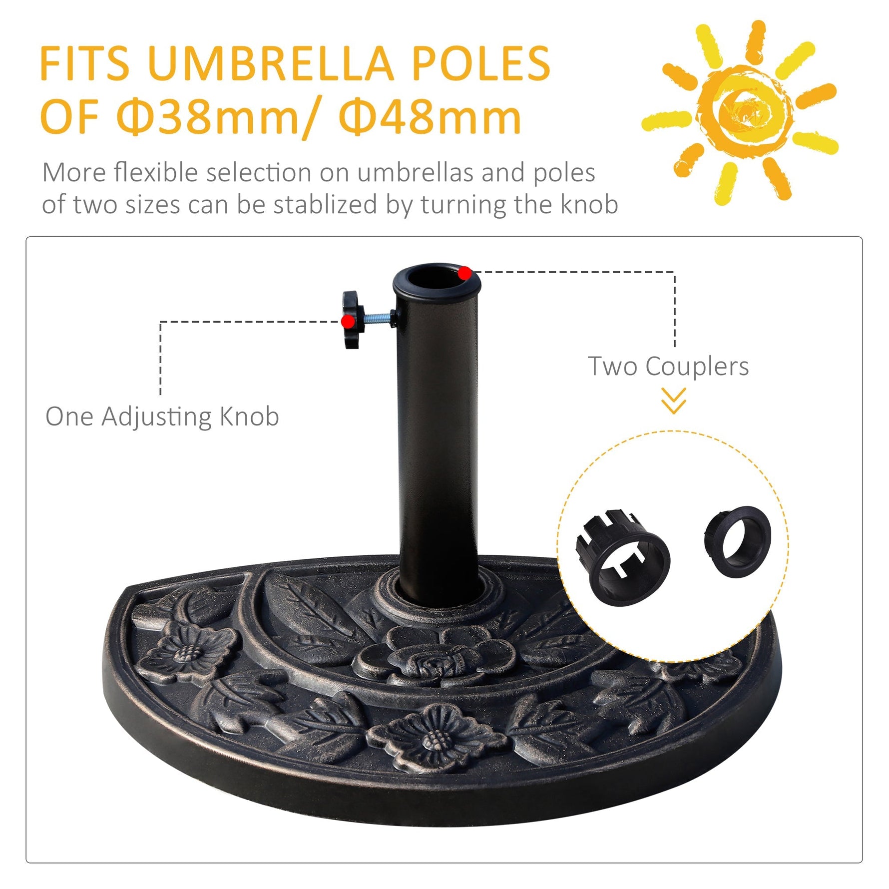 Semi-circular Parasol Base 50x31x32cm Stable Resin/Stainless Steel Bronze