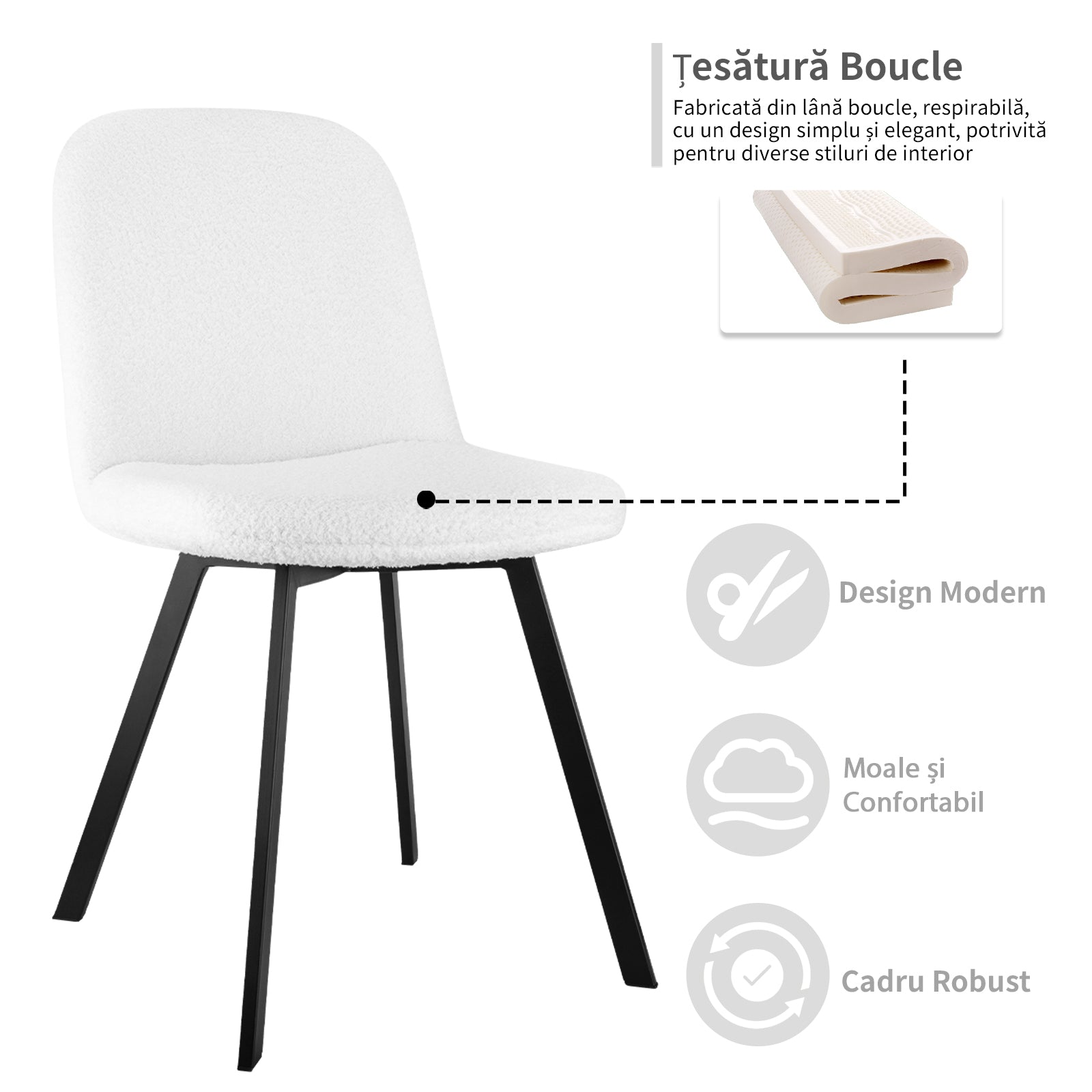 Dining Chair Set of 2 Soft Padded Metal Frame - Teddy Fleece